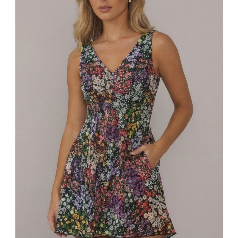 TFP Black Floral Midi Dress 100% Silk Black and Multicolor Sz M 🚫